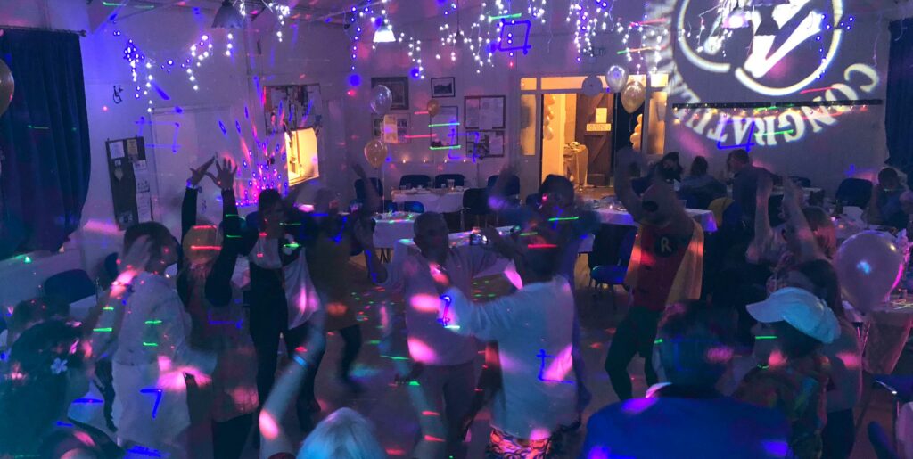 Mood lighting at wedding disco in Cheltenham